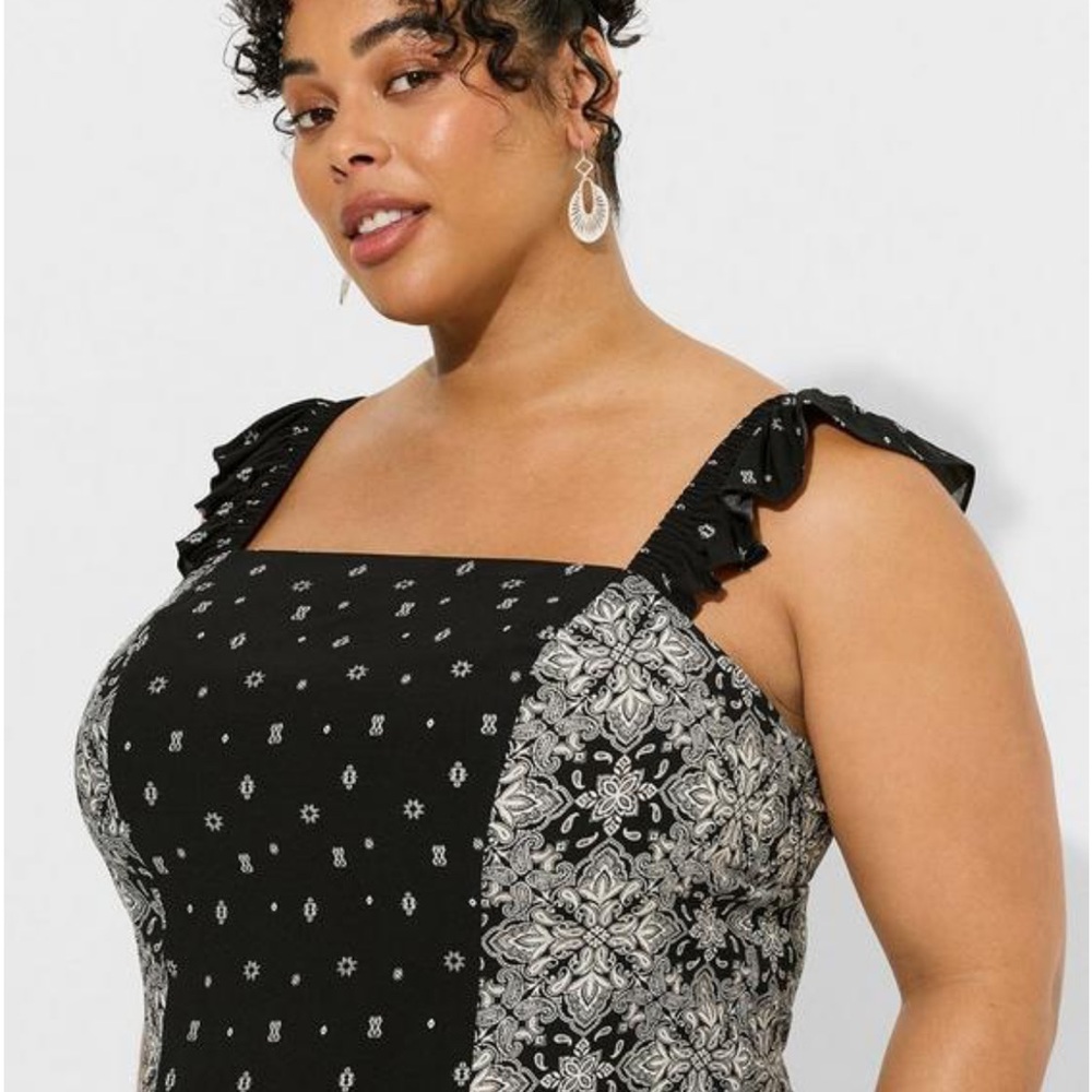 3 Piece Smocked Ruffle Trim Crop Top, Midi skirt, and Wide-Leg Pants Set - Black - Picture 8 of 8